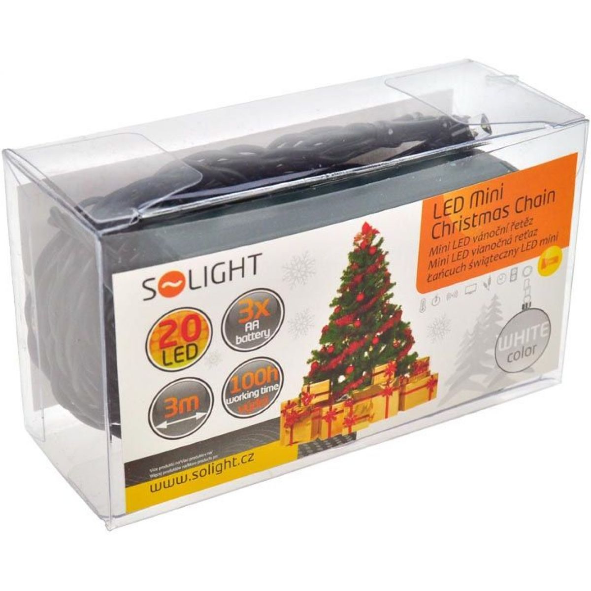 LED vánoční řetěz, 3 m, 20 LED, 3 x AA, bílé světlo, zelený kabel