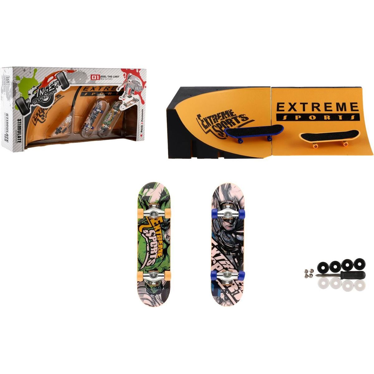 Skateboard prstový šroubovací 2ks s rampou a doplňky
