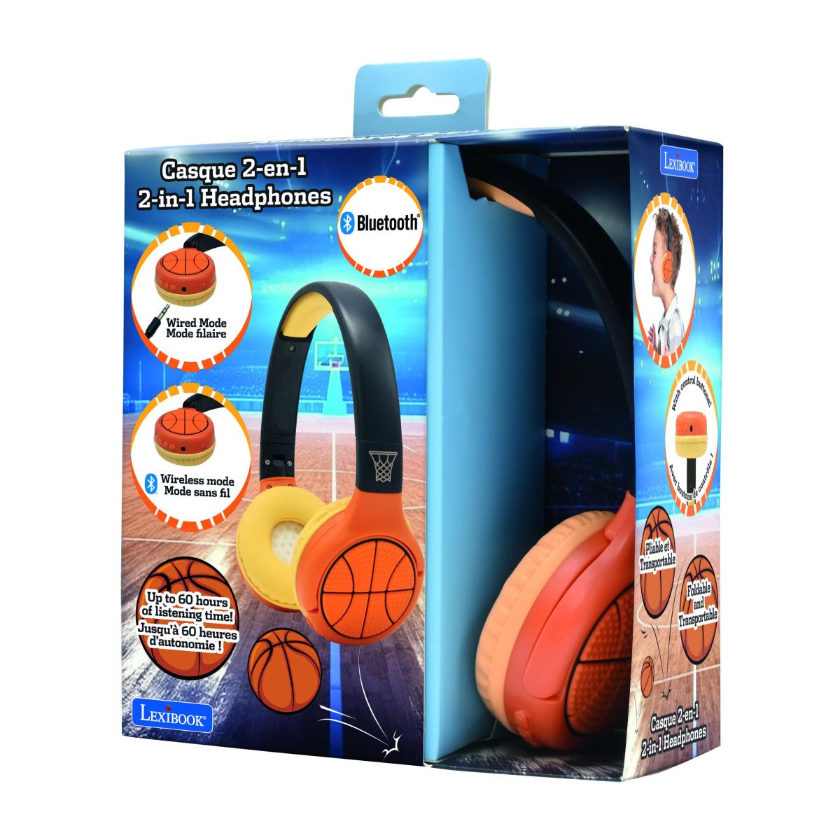 Lexibook 2v1 bluetooth skládací sluchátka Basketbal s limitem hlasitosti