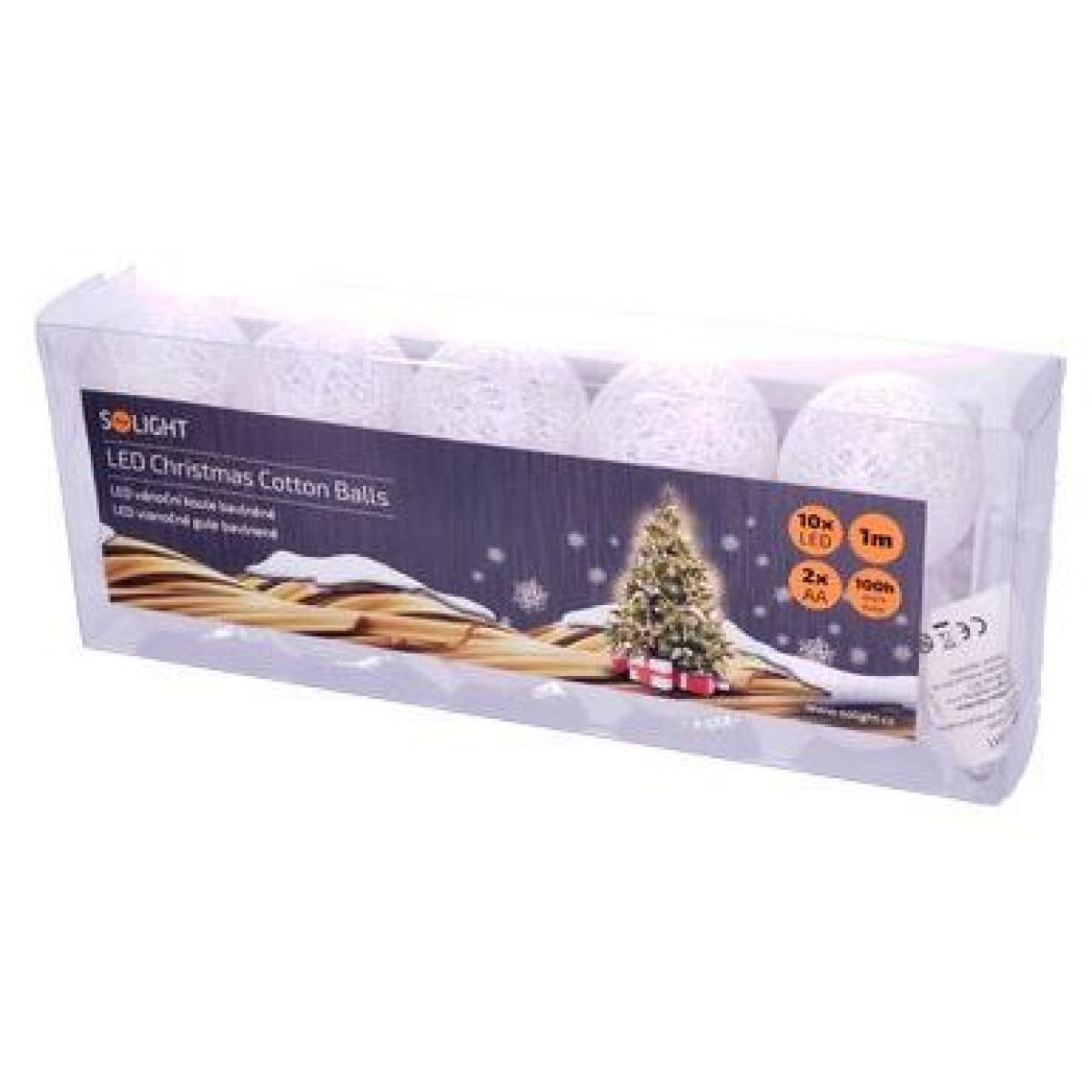 LED řetěz vánoční koule bavlněné, 10 LED, 1m, 2 x AA, IP20