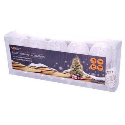 LED řetěz vánoční koule bavlněné, 10 LED, 1m, 2 x AA, IP20