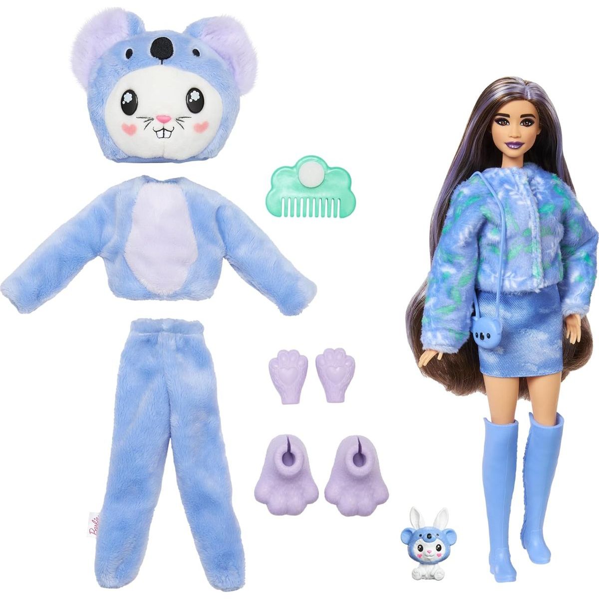 Barbie Cutie Reveal Barbie v kostýmu Zajíček ve fialovém kostýmu roztomilé Koaly