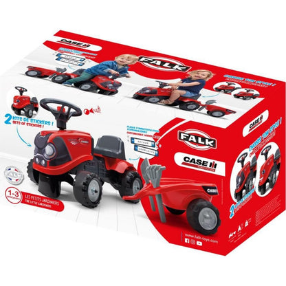 Falk Odstrkovadlo traktor Baby Case IH červený s vlečkou, lopatkou a hrabičkami