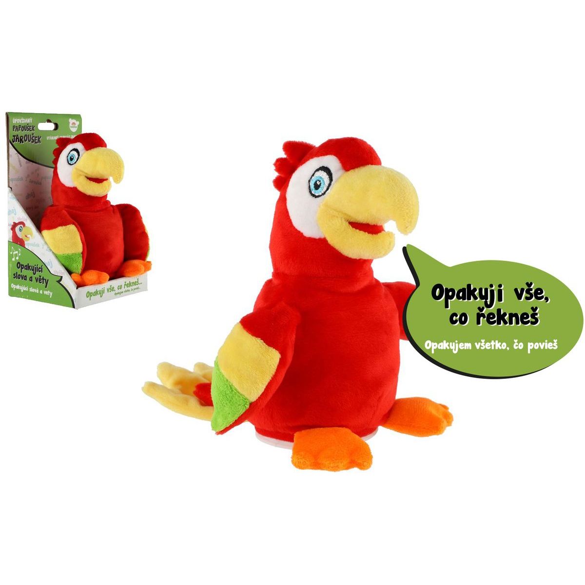 Teddies Plyšový papoušek Jaroušek opakující věty 18 cm