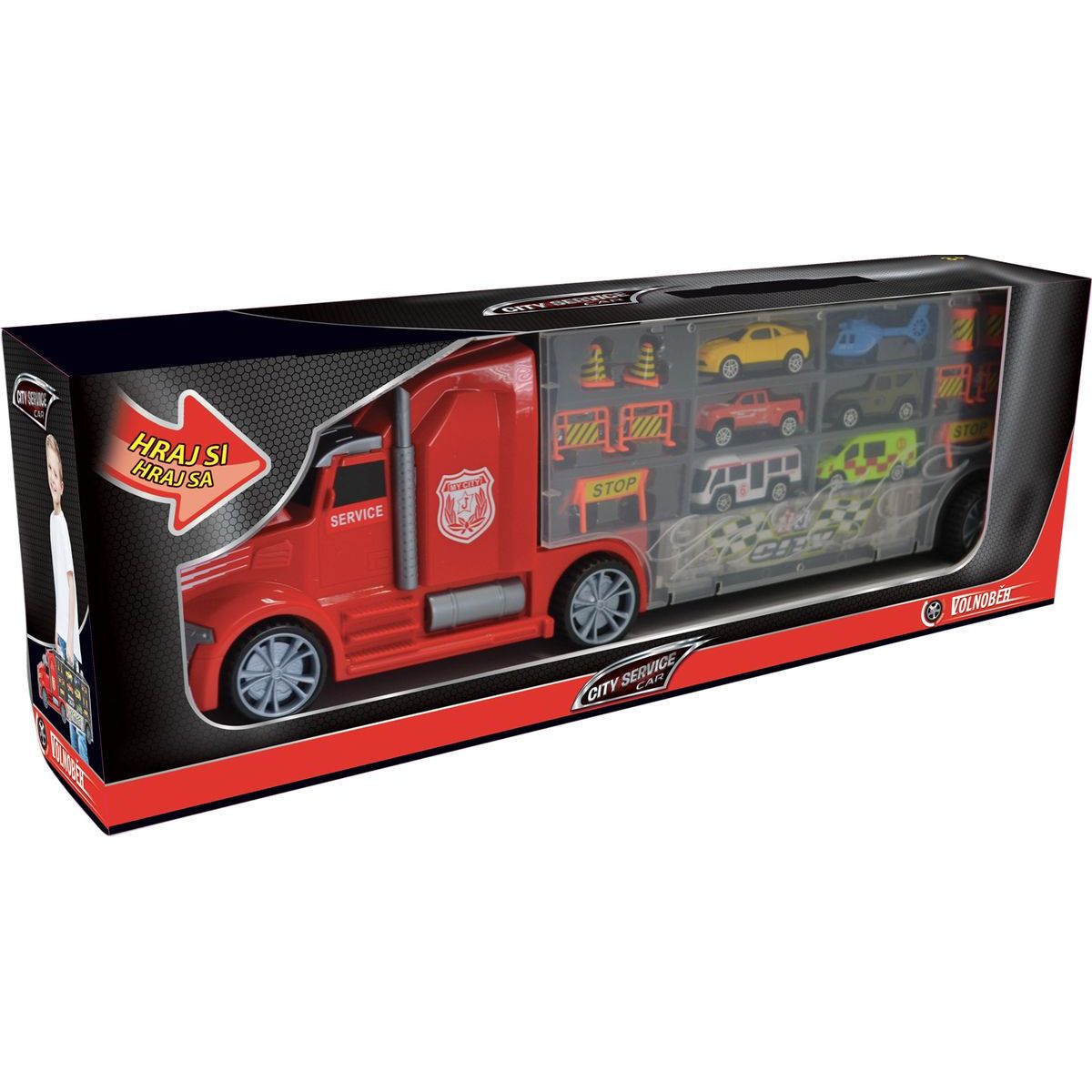 1:16 Tahač s auty a vrtulníkem 55 cm