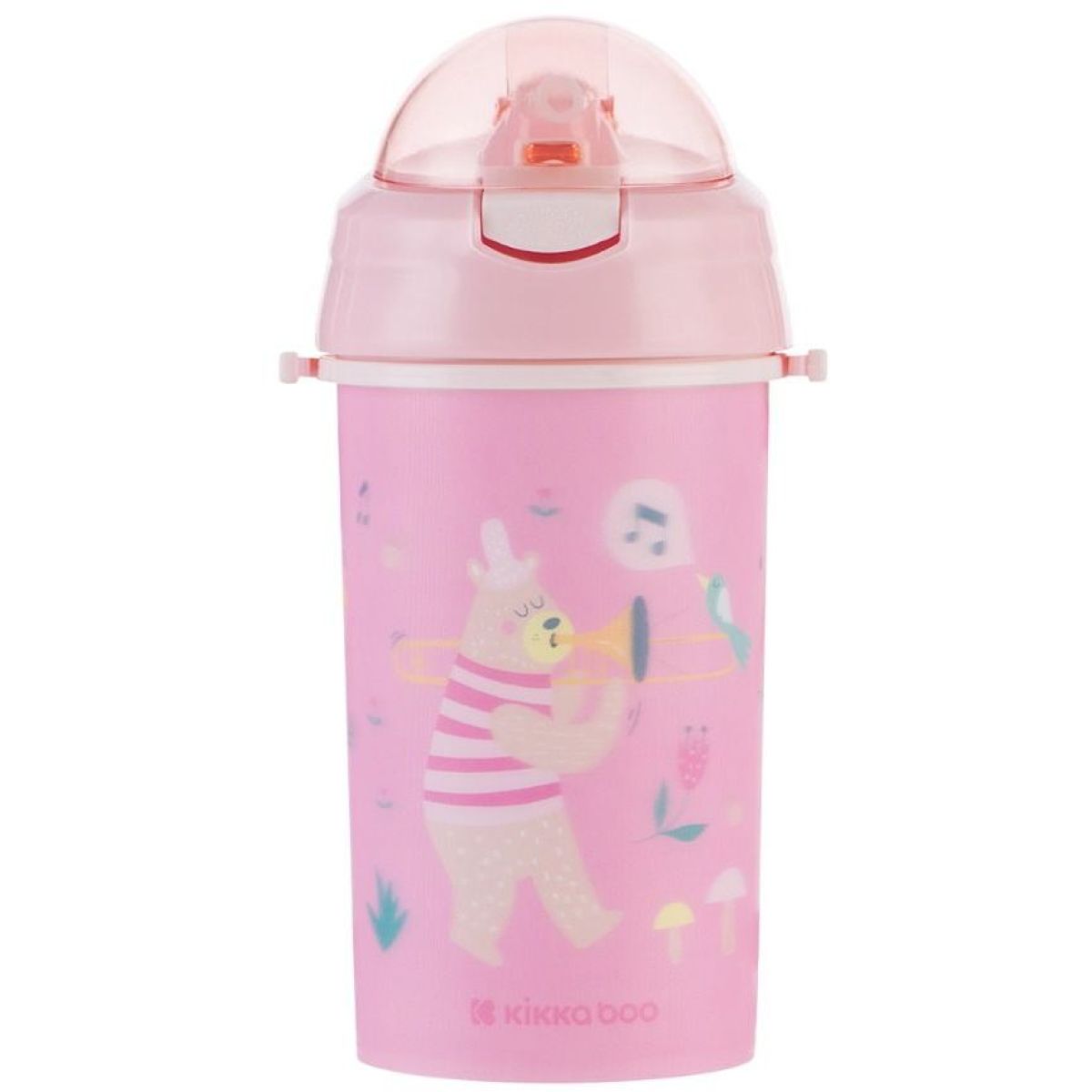 KikkaBoo Hrnek se silikonovým brčkem a popruhem 450ml Music Fest Pink