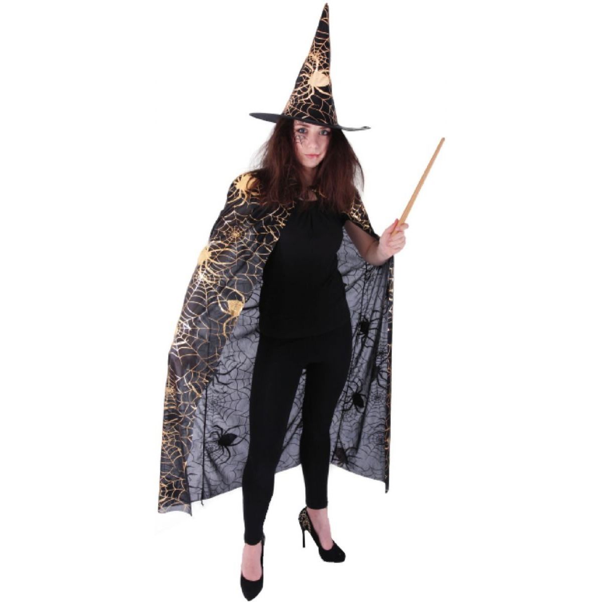 Rappa Čarodějnický plášť s kloboukem a pavučinou pro dospělé Halloween