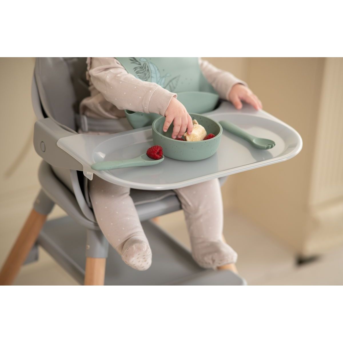 KikkaBoo Jídelní sada 5-dílná Platinum Silicone Sage