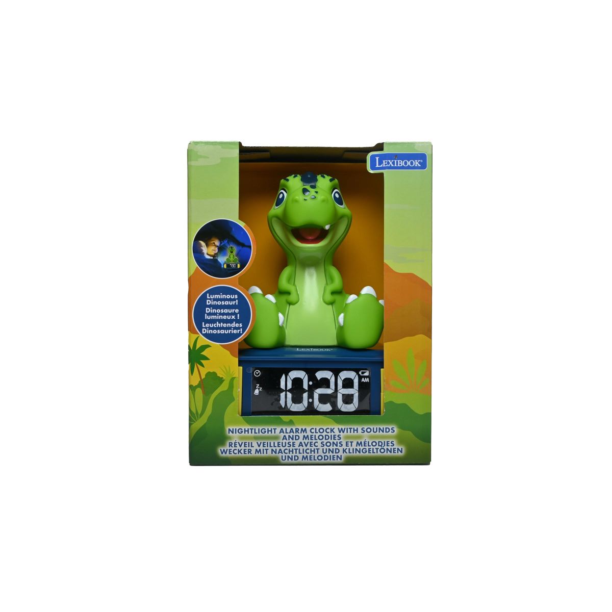 Lexibook Budík Dinosaurus se svítící figurkou