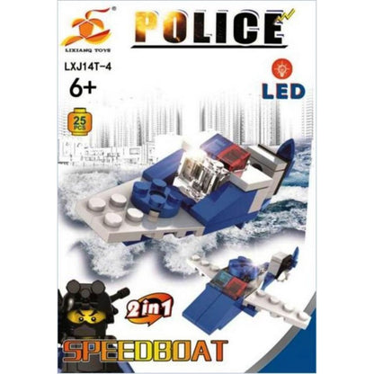 Stavebnice Policie s LED kostkou 2v1 - Speedboat