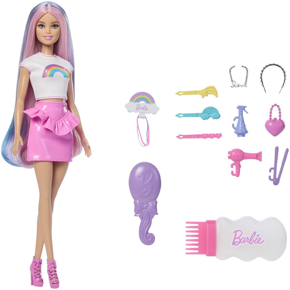 Mattel Barbie Panenka duhové vlasy s třpytivým stylingem