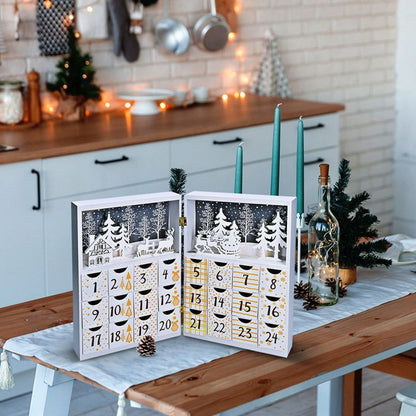 LED adventní kalendář - kniha, 8 x LED, 40 x 30 cm, 2 x AAA