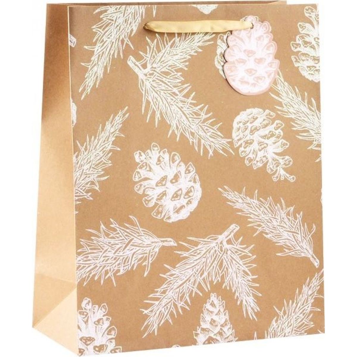 Taška dárková kraft vánoční s glitrem L 26 x 32 x 12 cm č.3