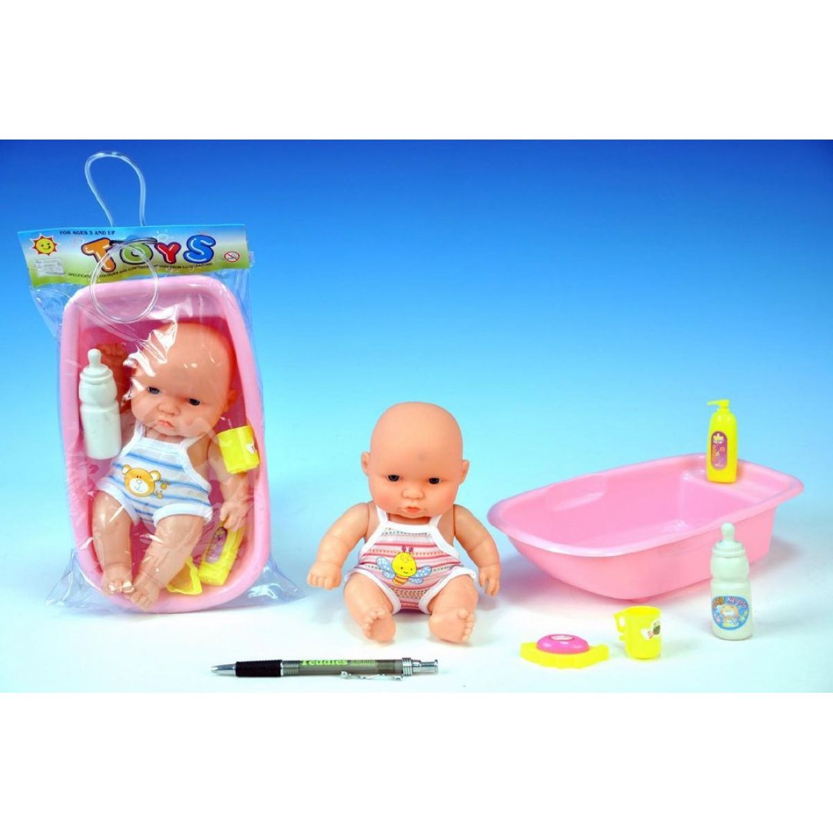 Teddies Miminko 18 cm s doplňky ve vaničce