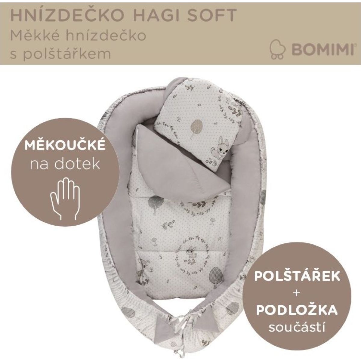 Bomimi Hagi Hnízdečko s polštářkem soft, koloušek šedá