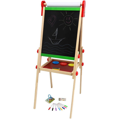 Teddies Tabule oboustranná magnetická dřevo černá-bílá 35x43cm s rolí papíru s doplňky v krabici 40x61cm