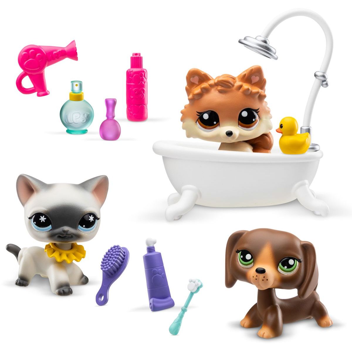 Littlest Pet Shop Salon krásy Sada 3 figurek (jezevčík, siamská kočka, pomeranian)