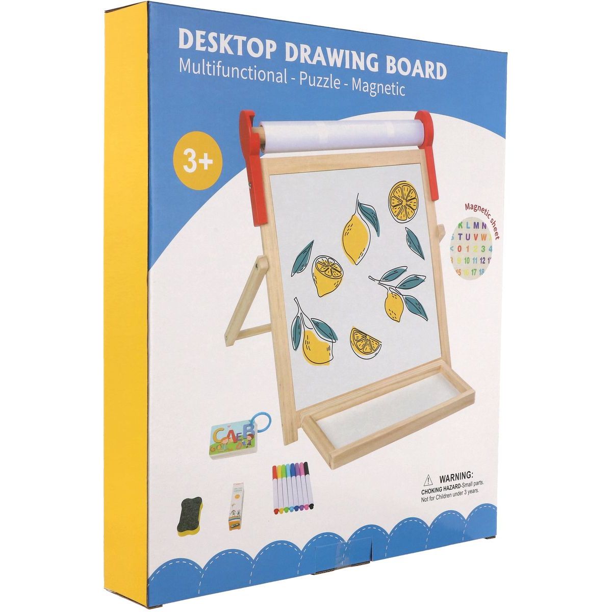 Teddies Tabule oboustranná magnetická dřevo černá-bílá 33x33cm s rolí papíru s doplňky v krabici 37x43cm