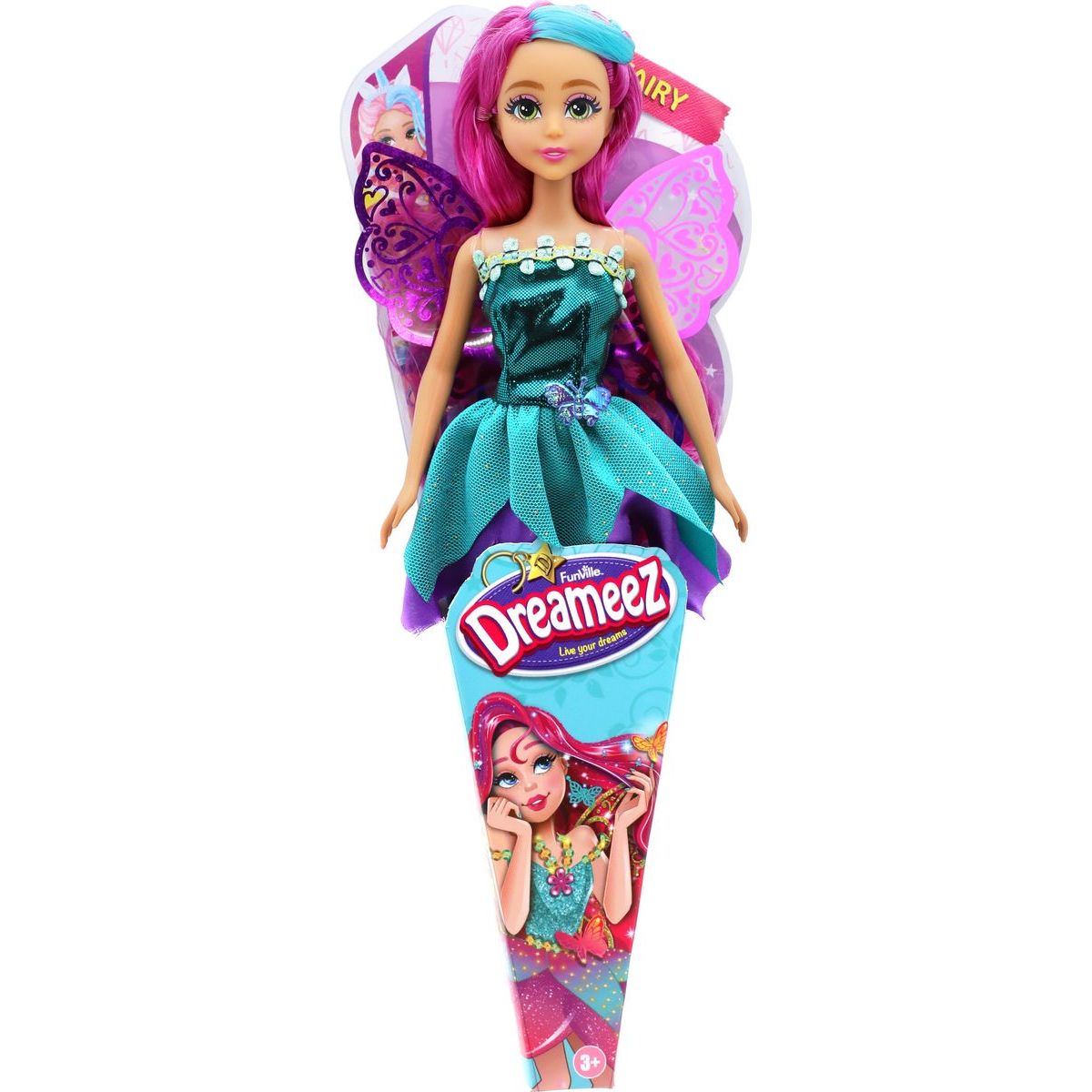 Funville Dreameez víla v kornoutku tmavě růžové vlásky