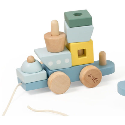 Teddies Vlak + 2 vagóny oceán dřevo tahací stavebnice 28 dílků v krabici 38x12x8cm 12m+