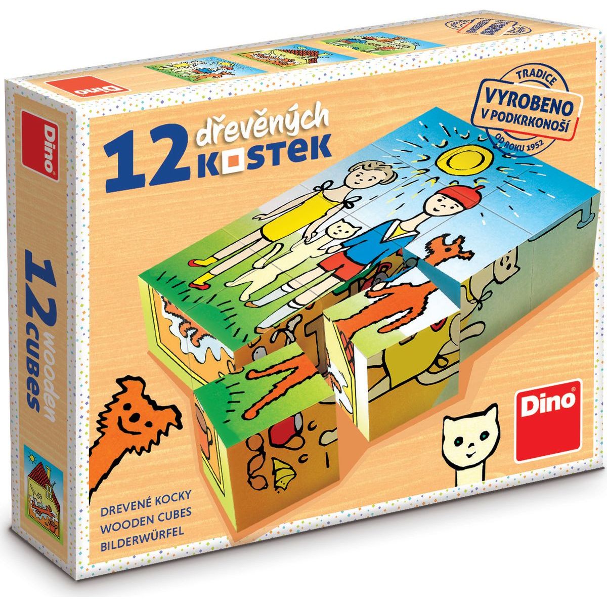 Dino Pejsek a kočička 12 dřevěné kostky