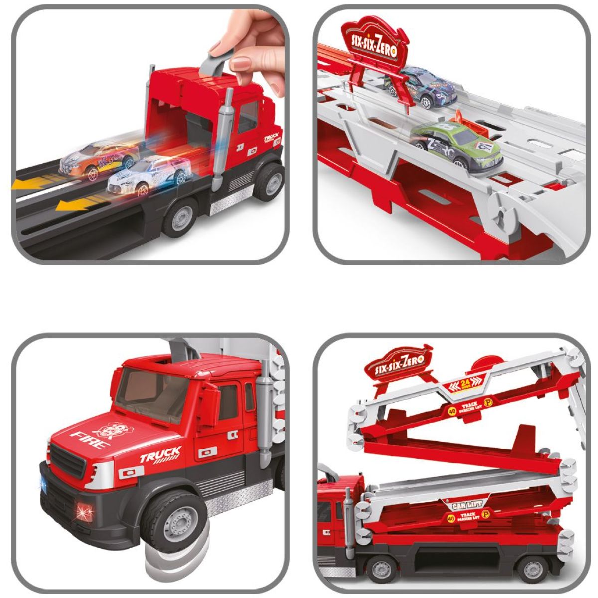 Sparkys Hasičský TRUCK 2v1 se světlem a zvukem a 6 auty
