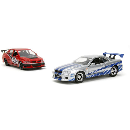 Rychle a zběsile Twin Pack 2006 Mitsubishi Lancer Evo IX + Brianův 2002 Nissan Skyline GTR R34, 1:32 Wave