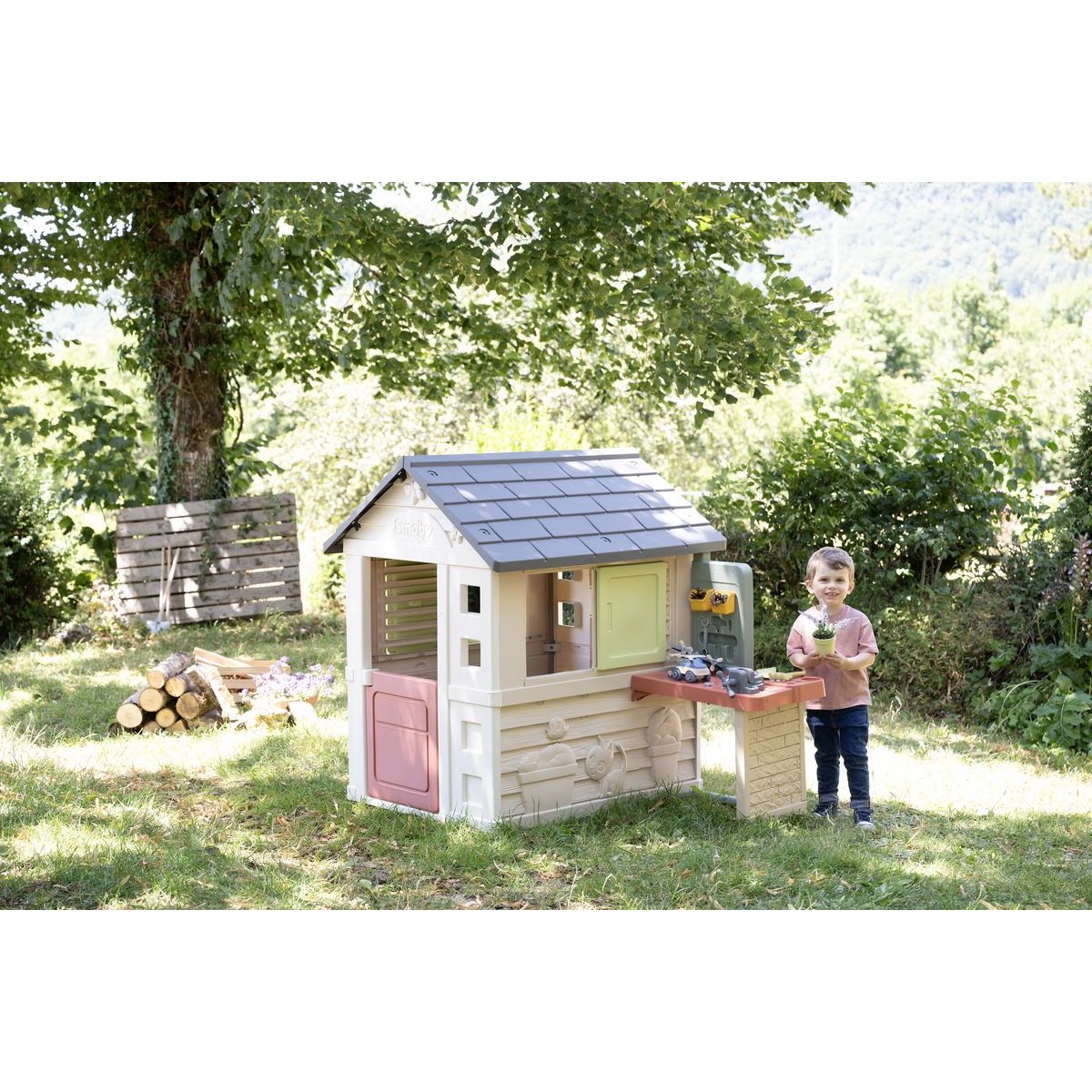 Smoby Domeček Life Nature s dílnou pro kutily
