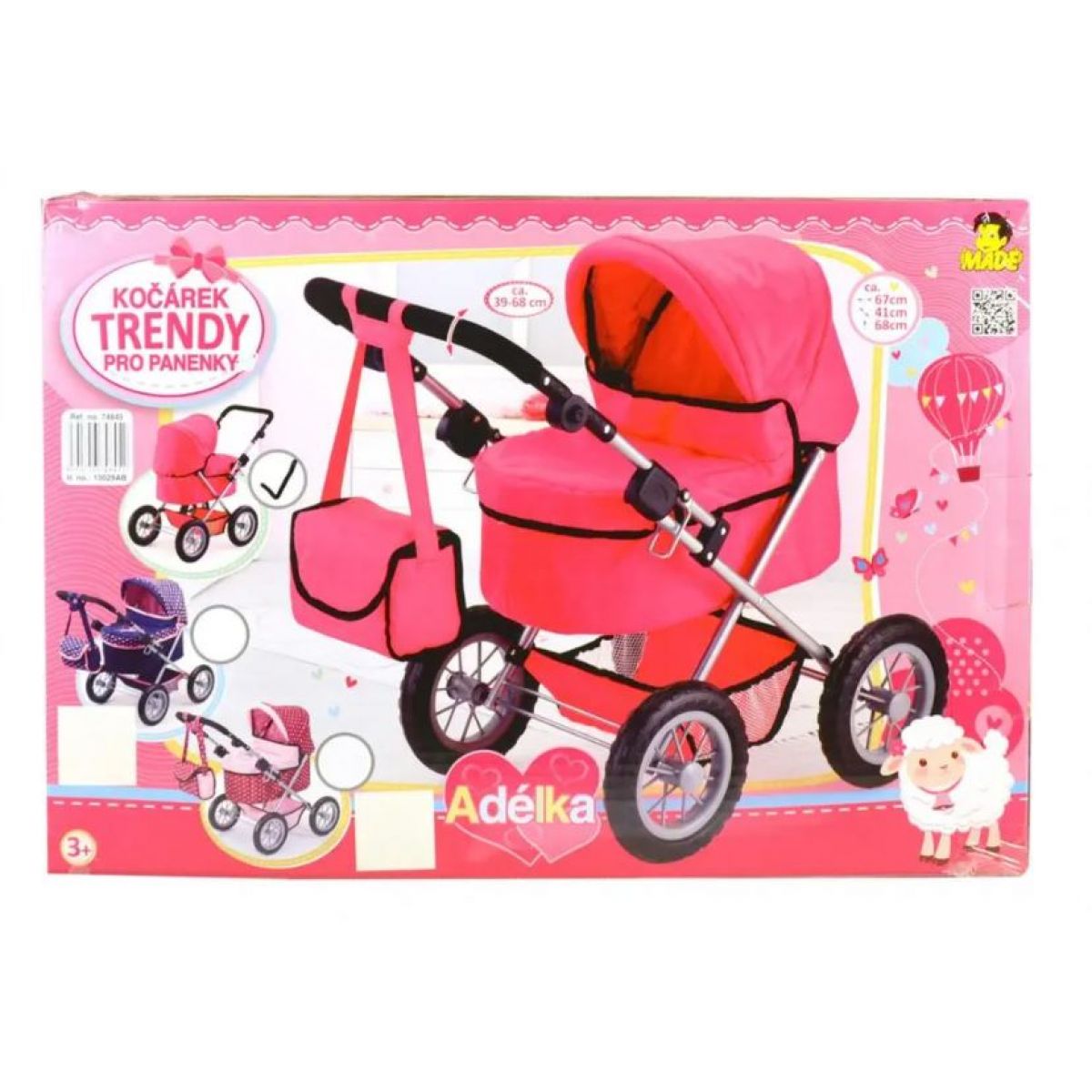 Hluboký kočárek pro panenky Adélka 68 cm