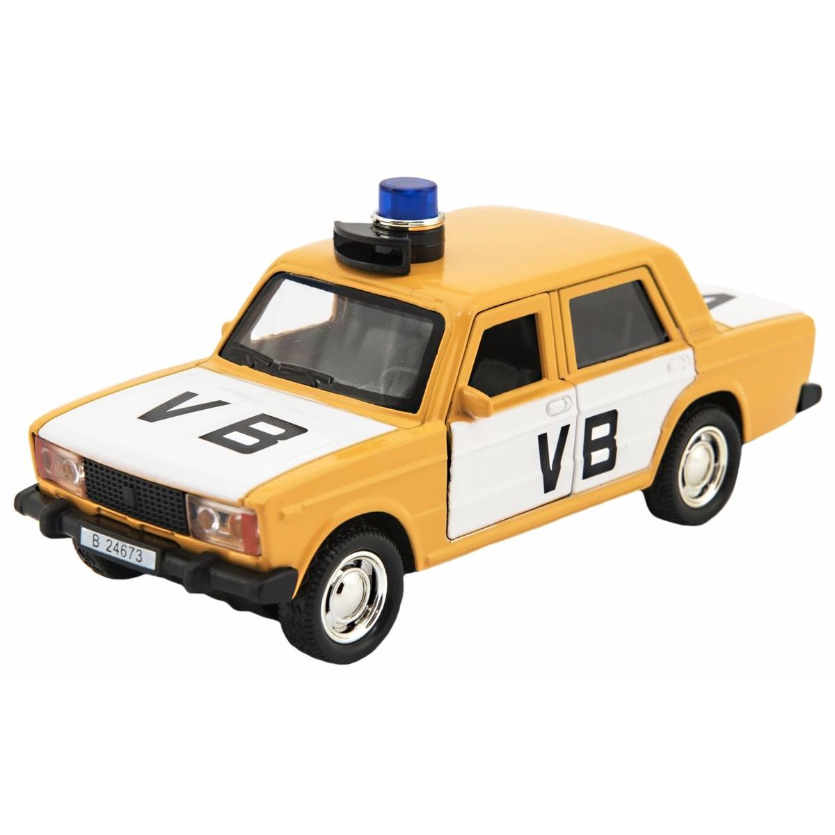 Policejní auto VB kov-plast 11,5 cm na zpětné natažení na baterie se zvukem v krabičce 15 x 7 x 7cm