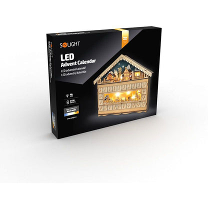 LED adventní kalendář - horská chata, 10 x LED, 50 x 40 cm, 2 x AA