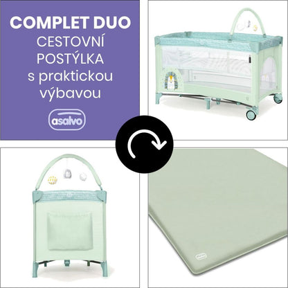 Asalvo COMPLET DUO cestovní postýlka s druhým dnem a hrazdičkou, hedgehog