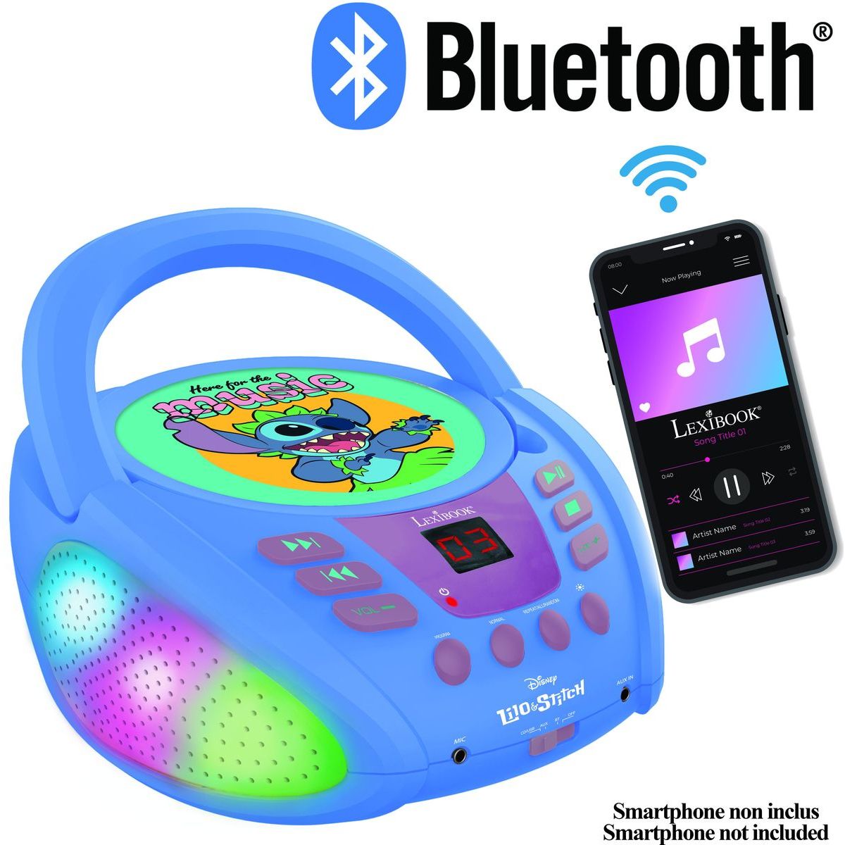 Lexibook CD přehrávač Stitch s bluetooth a světelnými efekty