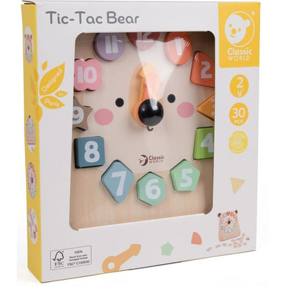 Teddies Hodiny medvěd výukové vkládačka dřevěné v krabici 26x29x5cm 24m+