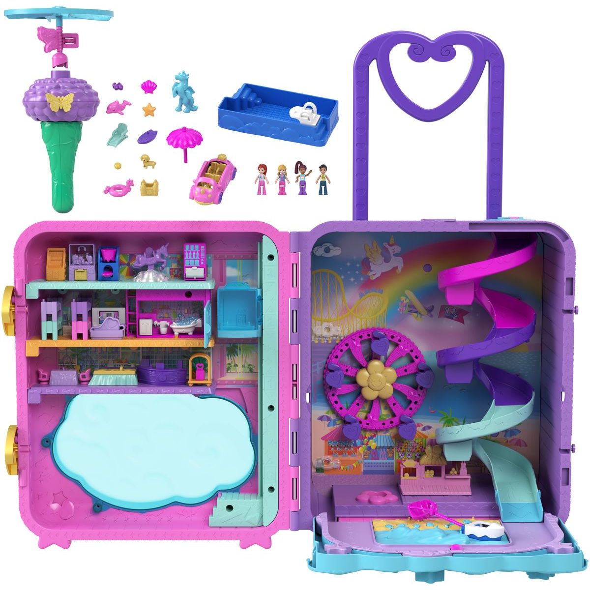 Polly Pocket Prázdninové letovisko v kufříku, 4 pidi panenky, doplňky HKV43
