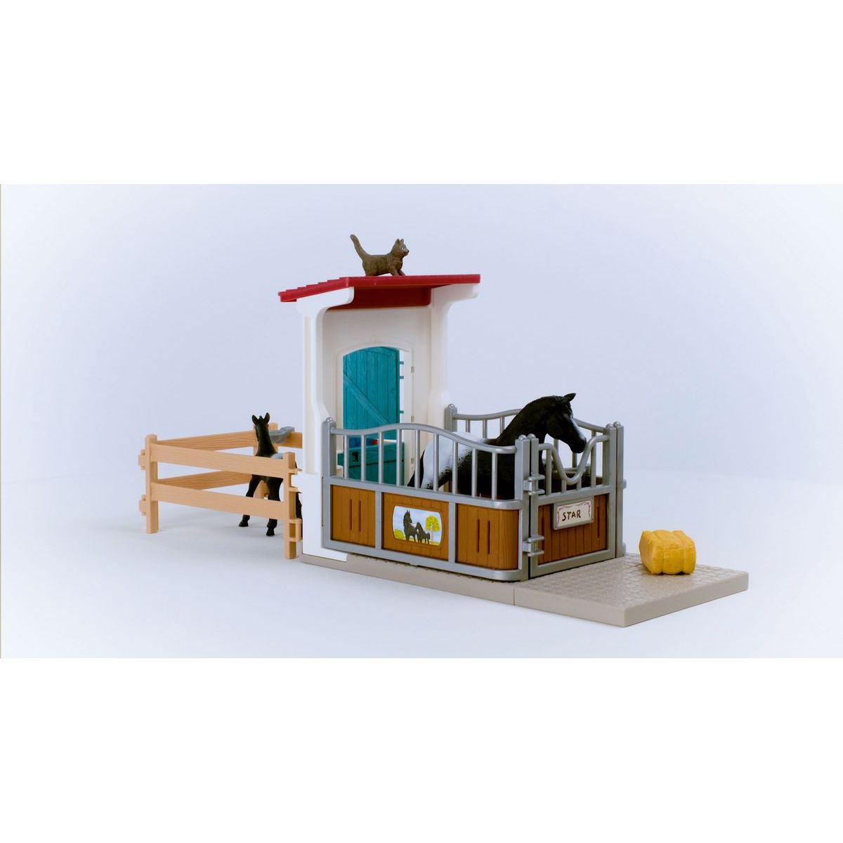Schleich 42611 Box pro koně s křeslem a hříbětem
