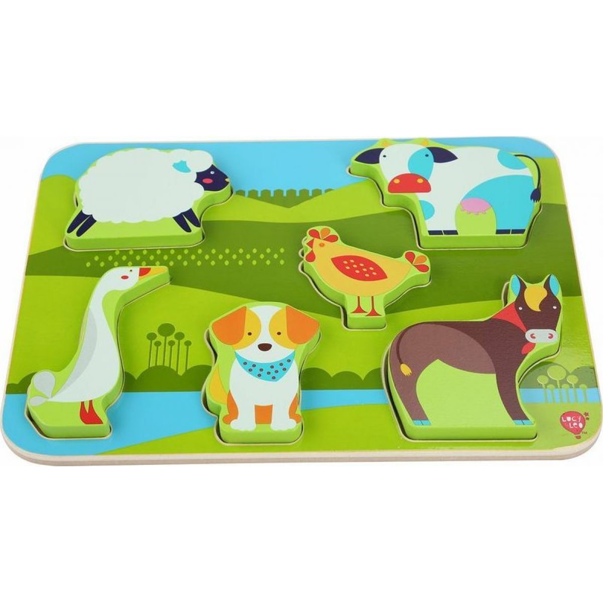 Lucy & Leo 226 Zvířátka na farmě dřevěné vkládací puzzle 7 dílů