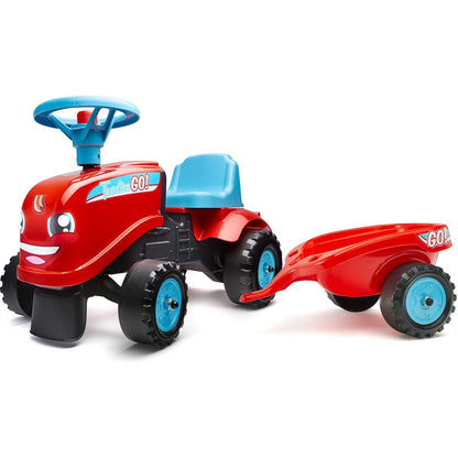 Falk Odstrkovadlo traktor Go Farm červené s volantem a valníkem