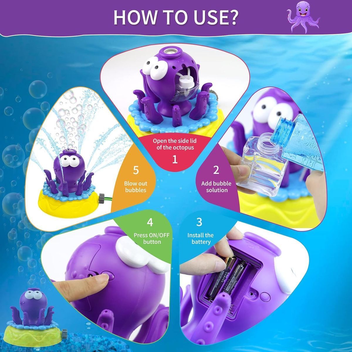 Alltoys Stříkací chobotnice na zahradu s bublifukem 150 ml zelený podstavec