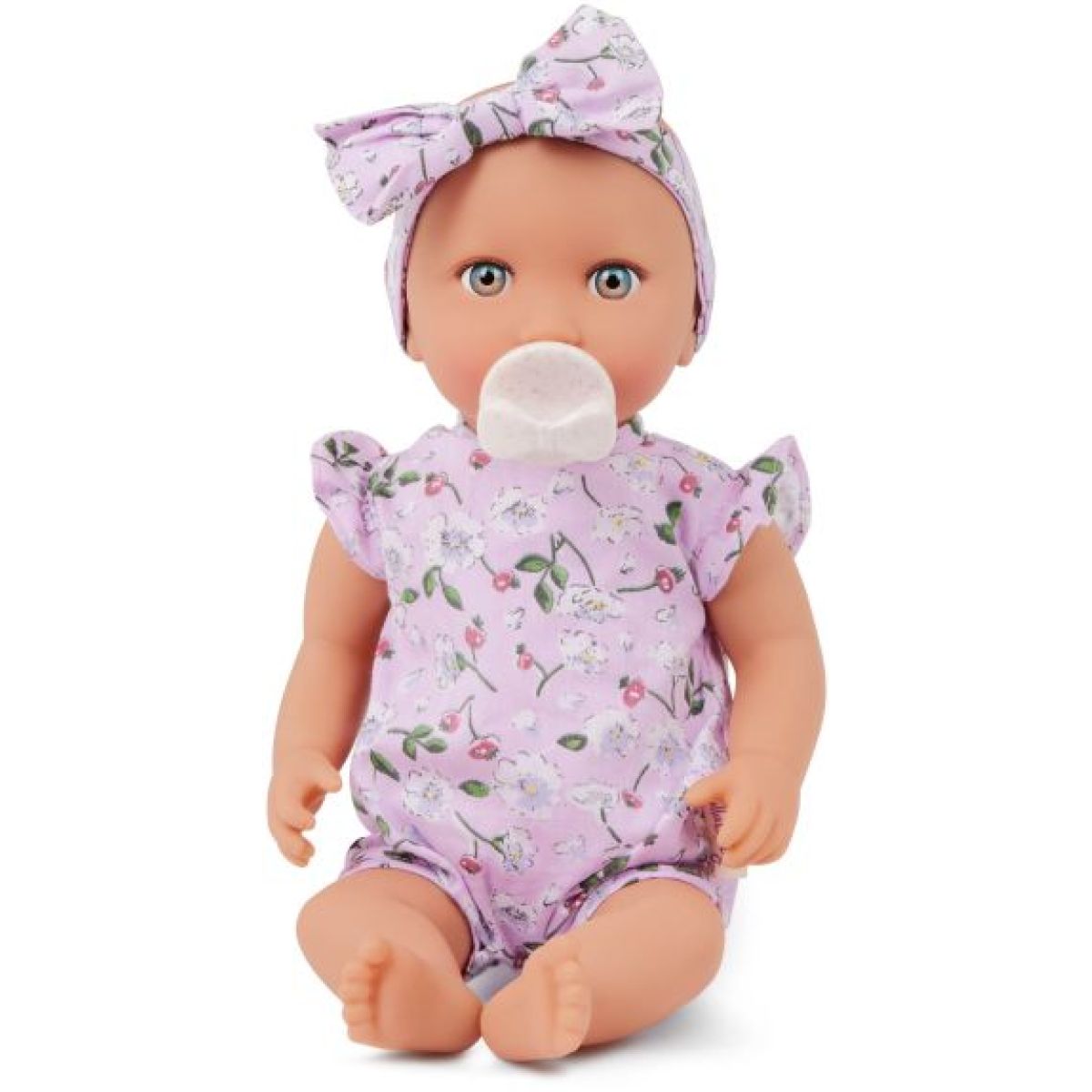 LullaBaby Panenka 35 cm v overalu s čelenkou Floral Lila