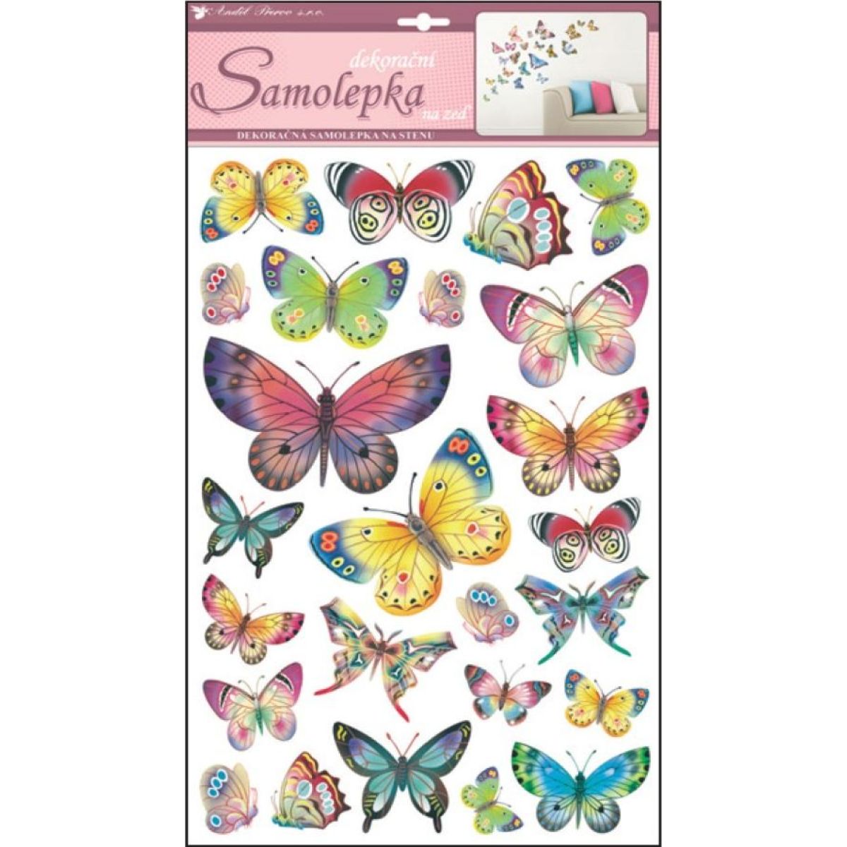 Samolepky na zeď barevní motýli 48 x 29 cm