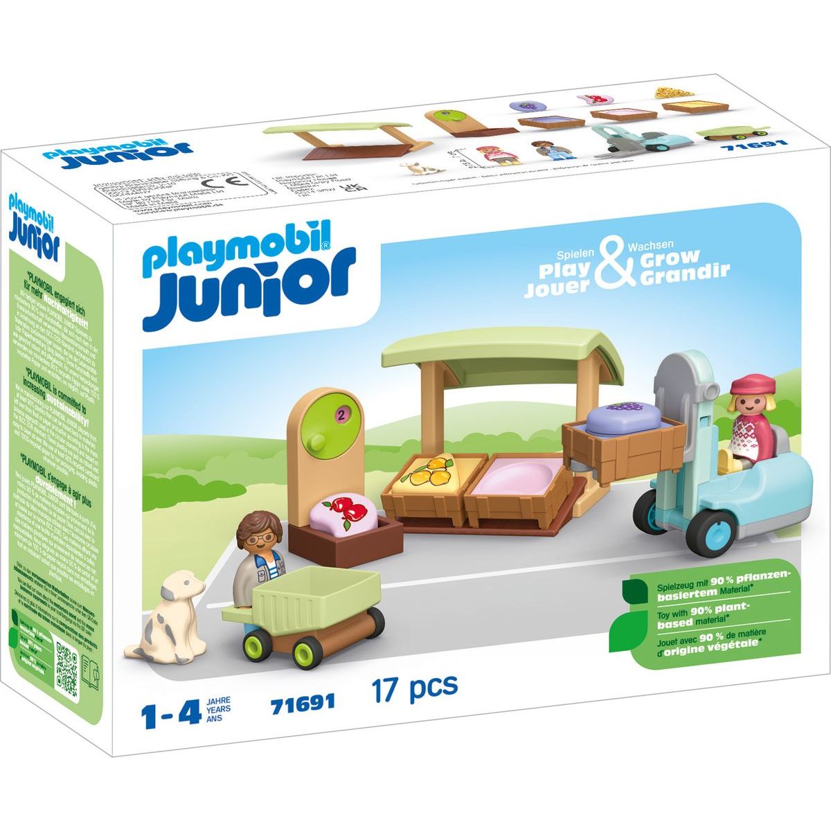 PLAYMOBIL® 71691 Junior: Stánek s biopotravinami a vysokozdvižný vozík