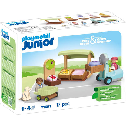 PLAYMOBIL® 71691 Junior: Stánek s biopotravinami a vysokozdvižný vozík