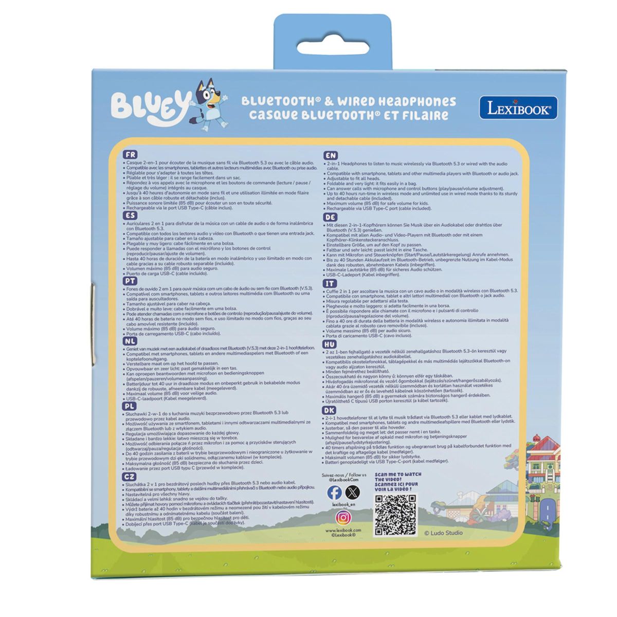 Lexibook 2v1 bluetooth skládací sluchátka Bluey s limitem hlasitosti