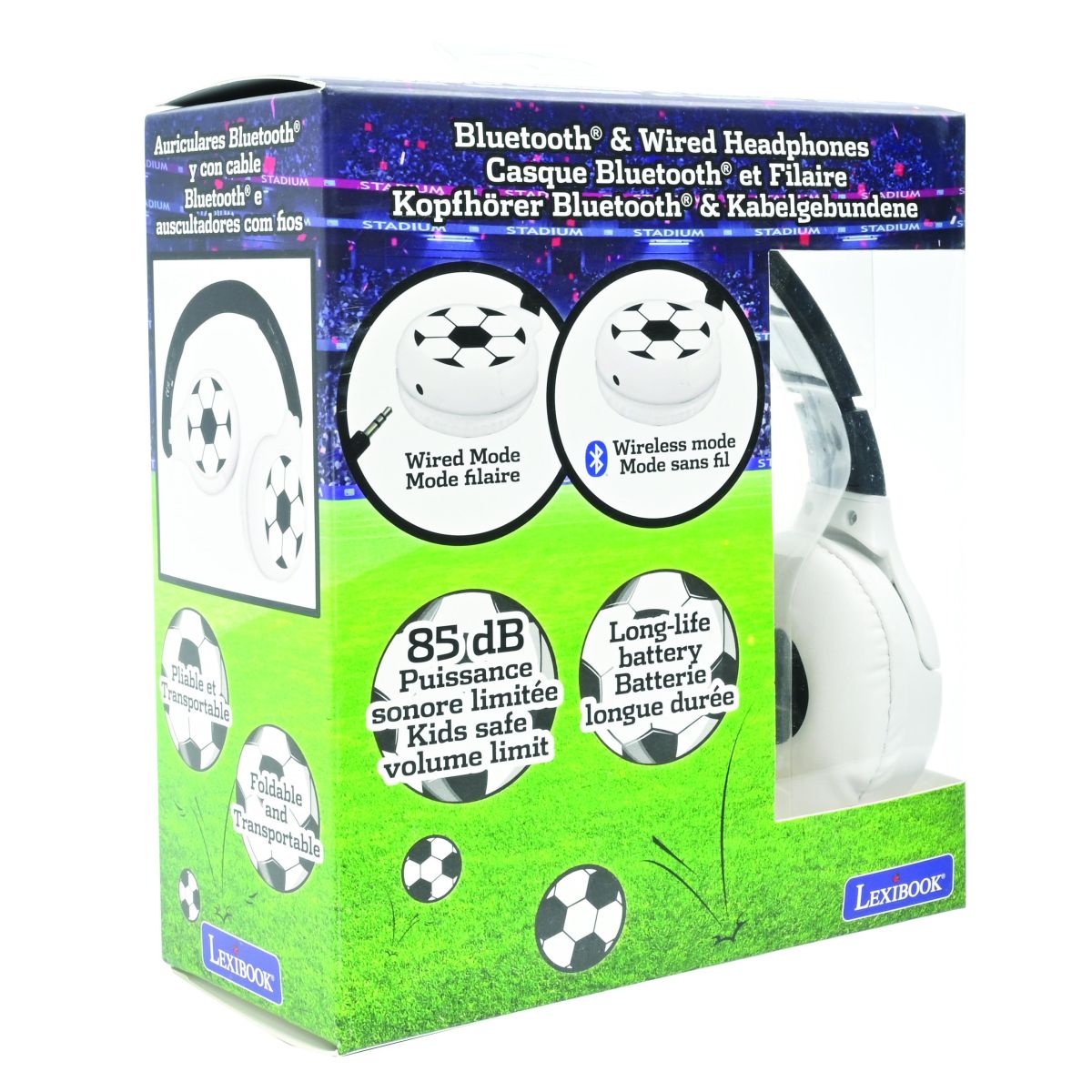 Lexibook 2v1 bluetooth skládací sluchátka Fotbal s limitem hlasitosti
