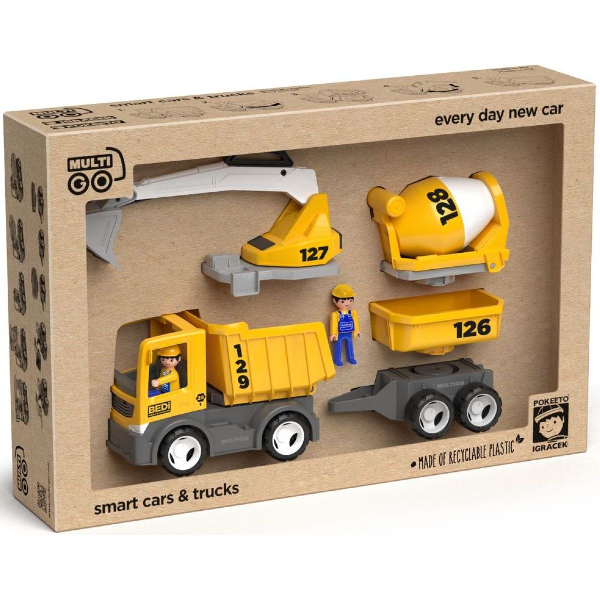 ECO MultiGO Build set - figurky Igráčků stavbařů s auty