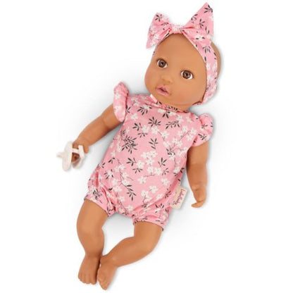 LullaBaby Panenka 35 cm v overalu s čelenkou Floral Pink