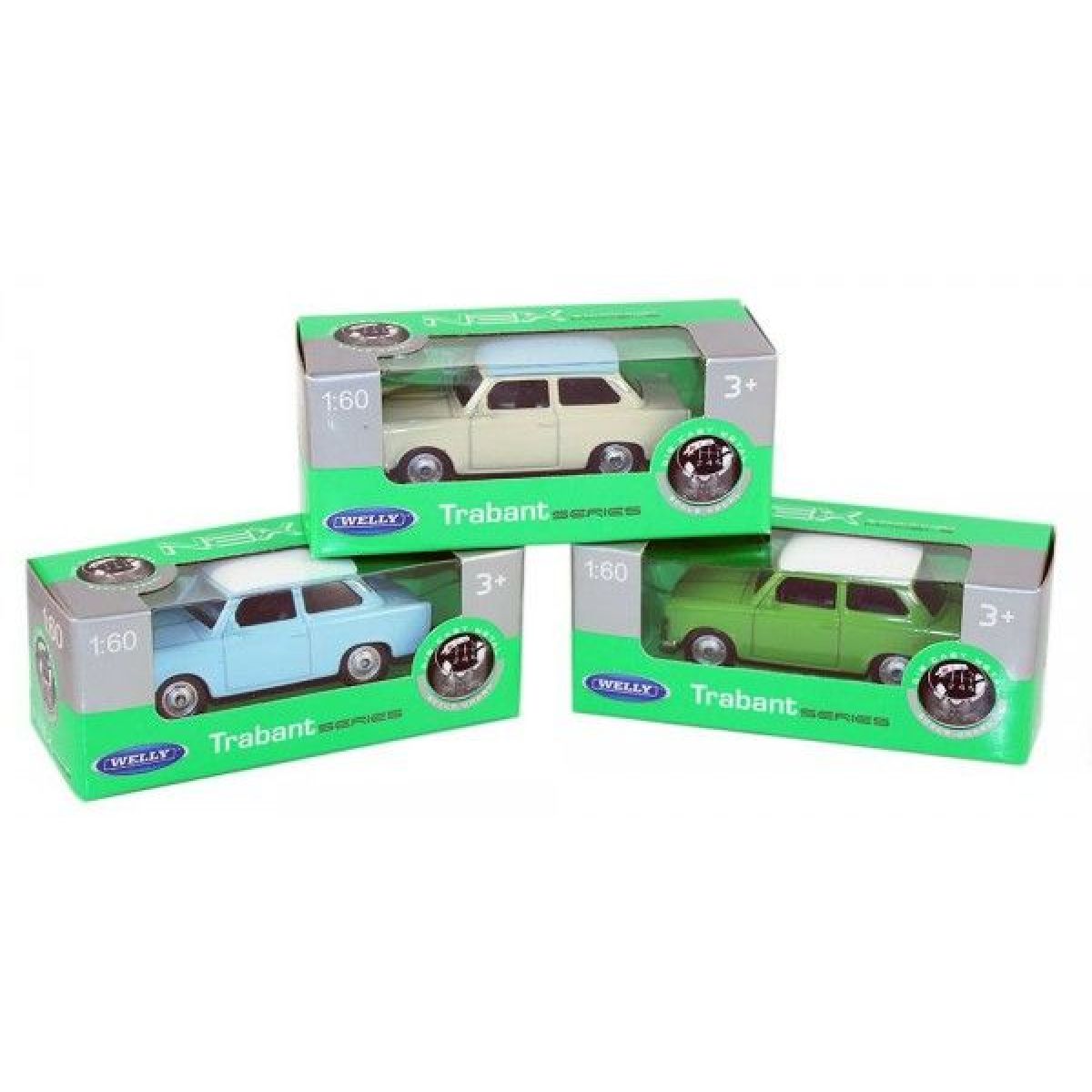 Auto Welly Trabant 1:60 kov - krémový s modrou střechou