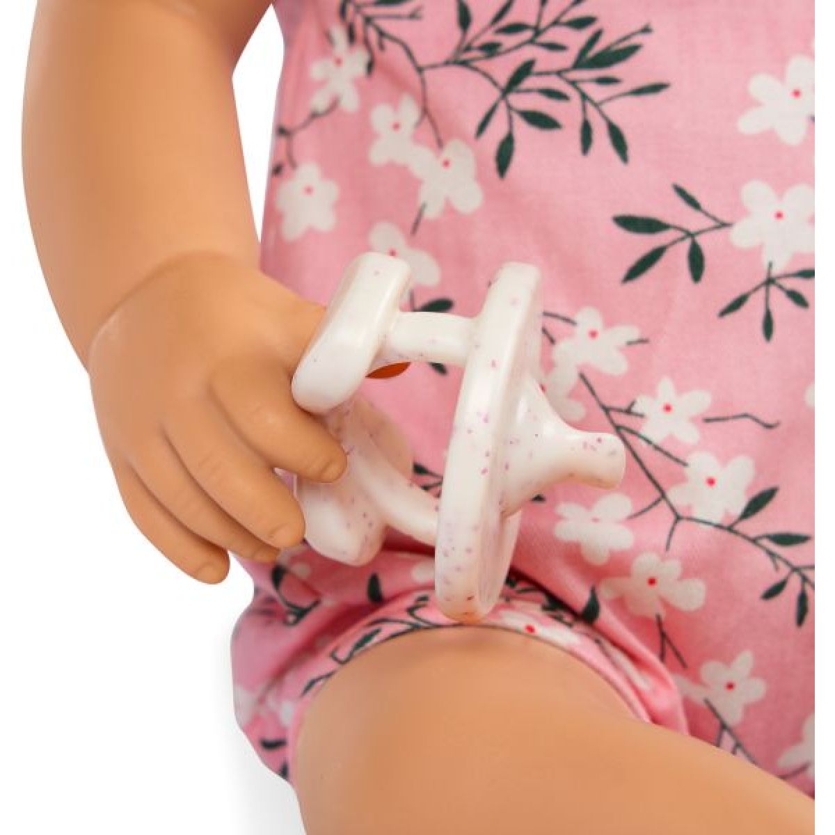 LullaBaby Panenka 35 cm v overalu s čelenkou Floral Pink