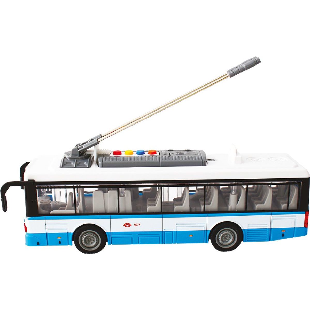Městský trolejbus na setrvačník s osvětlením a zvukem - modrý
